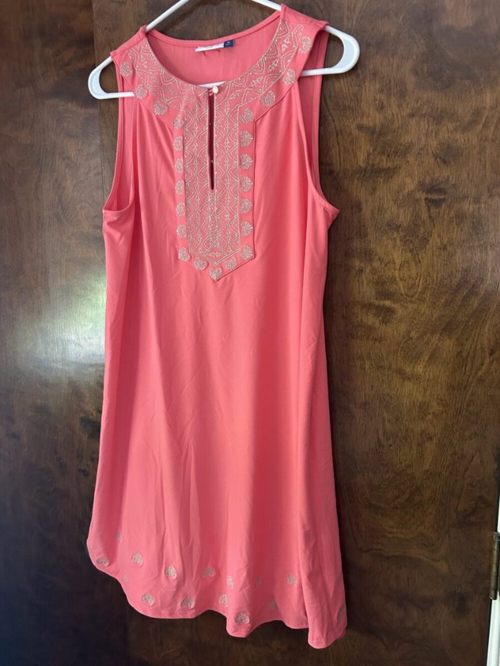 Cabana Life Coral Embroidered Shift Dress Medium